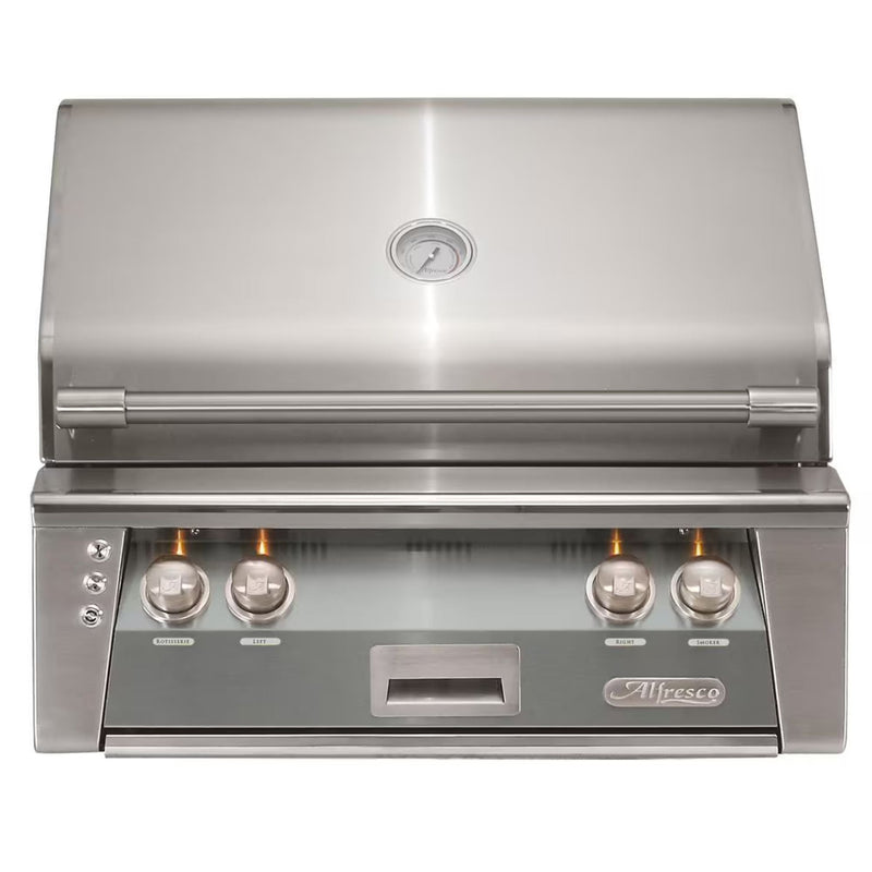 Alfresco 30" Signal Gray Built-In Gas Grill with Rotisserie & Smoker Burner