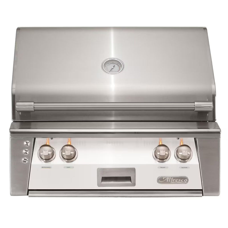 Alfresco 30" Built-In Signal White Gas Grill with Rotisserie & Smoker Drawer