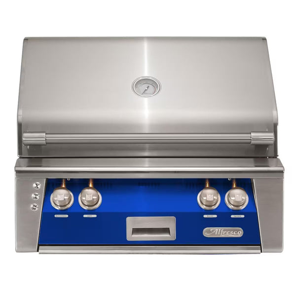 Alfresco 30" Ultramarine Blue Built-In Gas Grill with Rotisserie & Smoker Drawer