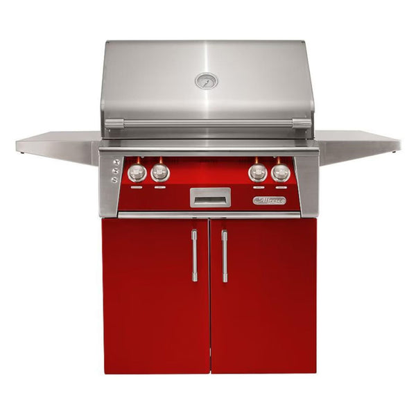 Alfresco 30-Inch Stainless Steel Freestanding Gas Grill w/ Rotisserie in Carmine Red