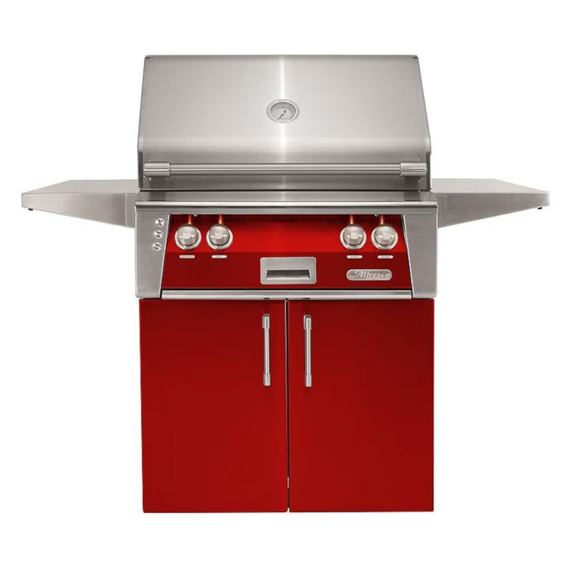 Alfresco 30-Inch Stainless Steel Freestanding Gas Grill w/ Rotisserie in Carmine Red