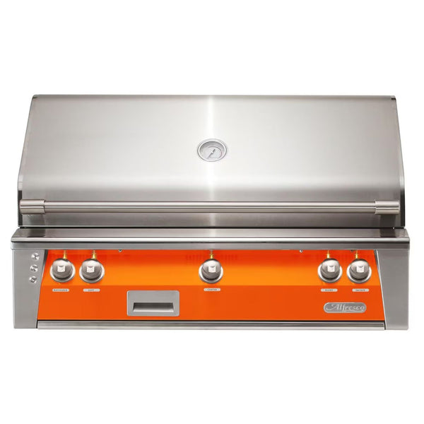 Alfresco 42" Luminous Orange Built-In Gas Grill with Rotisserie, Smoker & EZ-Lift Hood