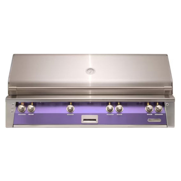 Alfresco 56" Built-In Stainless Steel Gas Grill in Blue Lilac with Rotisserie, Sear Zone & Smoker Drawer

