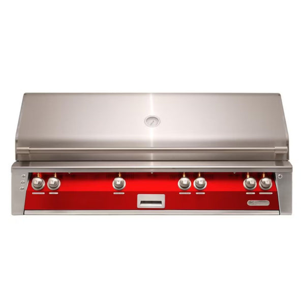 Alfresco 56" Built-In Stainless Steel Gas Grill in Carmine Red with Rotisserie, Sear Zone & Smoker Drawer

