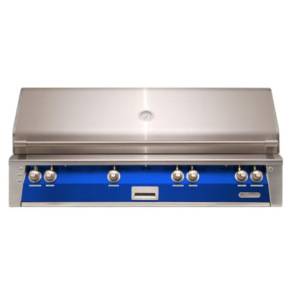 Alfresco 56" Built-In Stainless Steel Gas Grill in Ultramarine Blue with Rotisserie, Sear Zone & Smoker Drawer