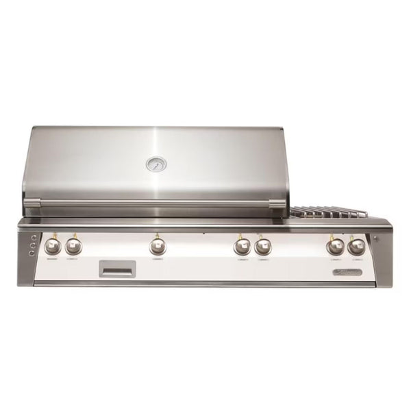 Alfresco 56" Built-In Stainless Gas Grill with Rotisserie, Sear Zone & Side Burner in Signal White Finish

