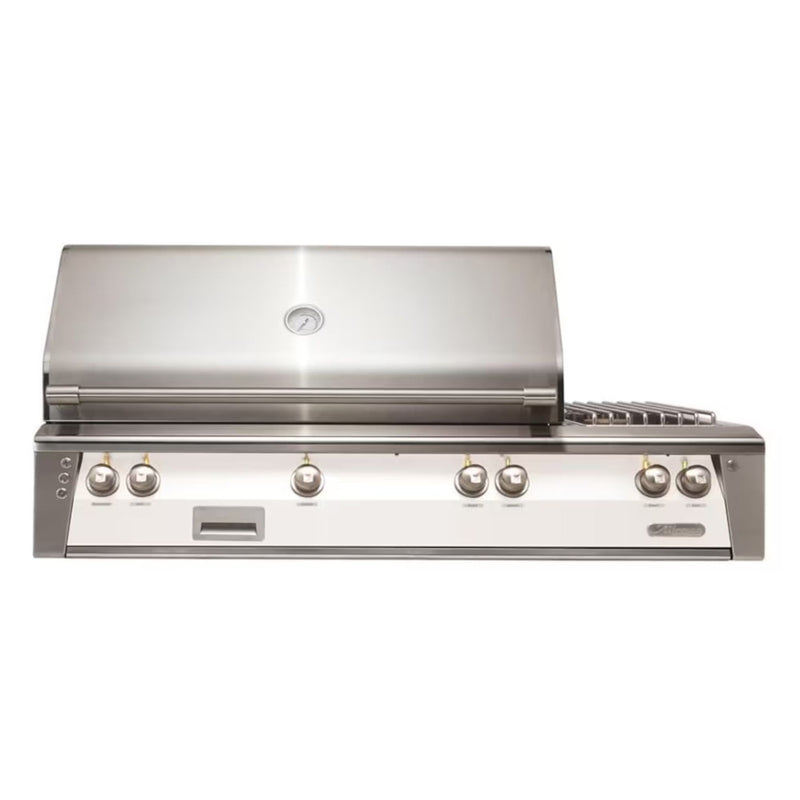 Alfresco 56" Built-In Stainless Gas Grill with Rotisserie, Sear Zone & Side Burner in Signal White Finish

