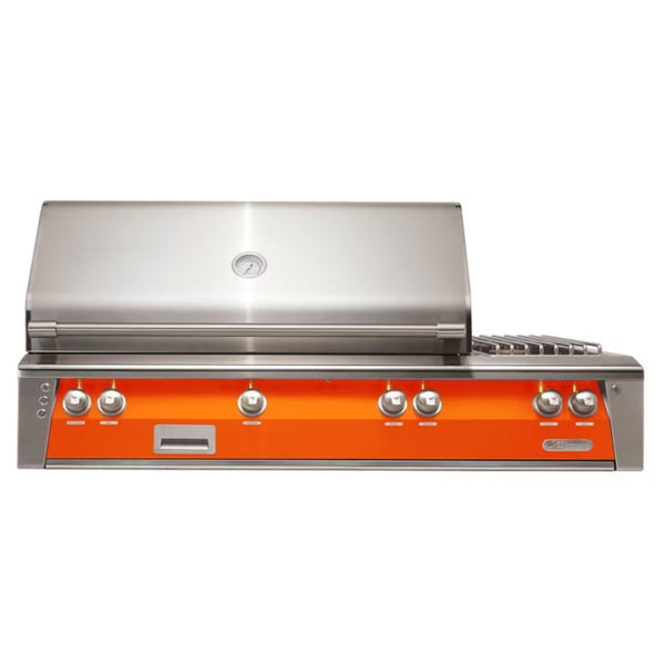 Alfresco 56" Deluxe Built-In Gas Grill with Rotisserie, Smoker & Side Burner in Luminous Orange Finish

