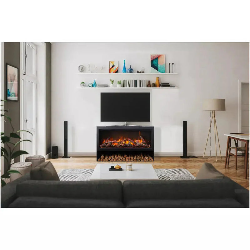 Amantii Black Contemporary Pedestal with Storage for Symmetry 50" Extra Tall Electric Fireplace