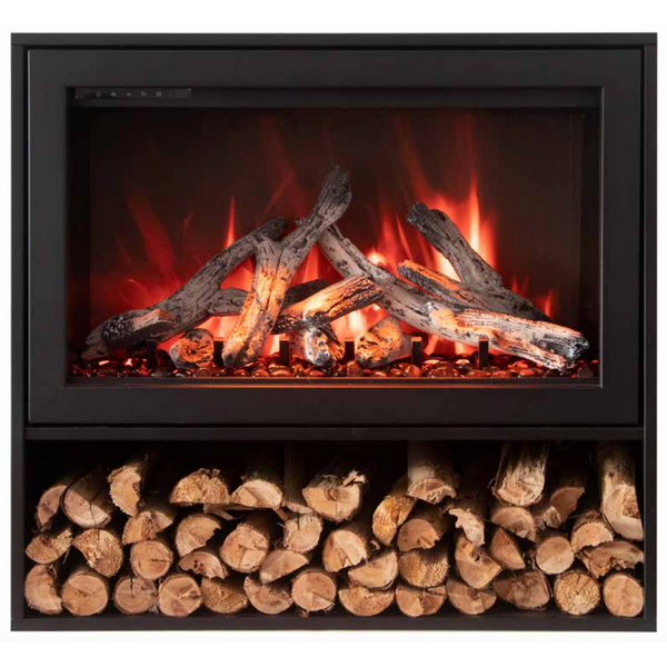 Amantii Black Contemporary Pedestal with Storage for Symmetry 50" Extra Tall Electric Fireplace