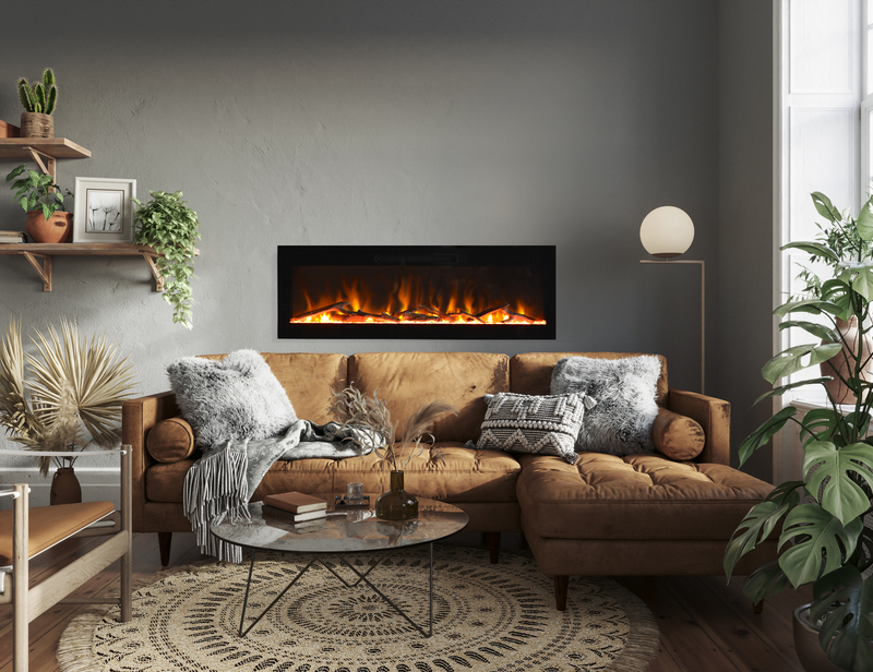 Amantii Fire & Ice Evolution 42" Linear Electric Fireplace with WiFi, Frameless Design & Multi-Color LED Flames