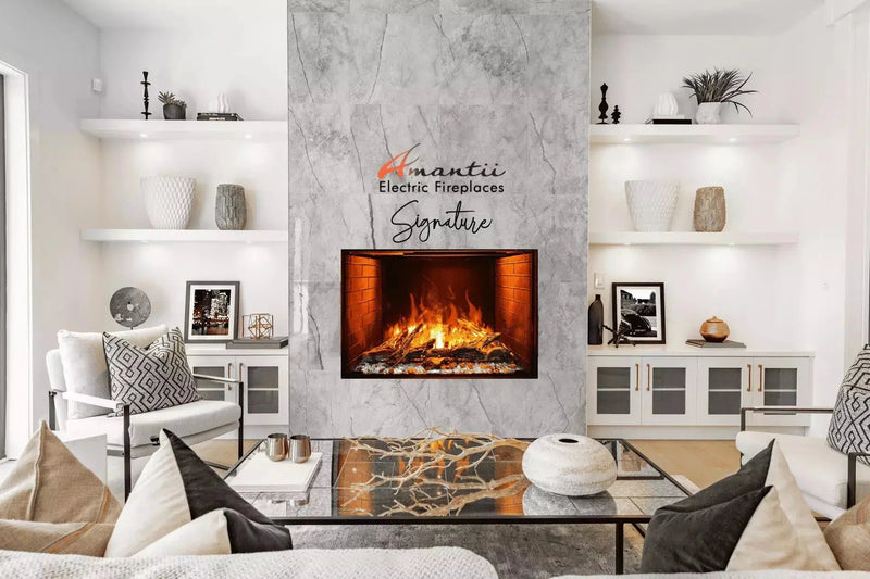 Amantii Signature Series Traditional 38" Built-in Electric Fireplace with Optimyst® Mist Flames, Multicolor LED Ember Bed & Ice Media Kit