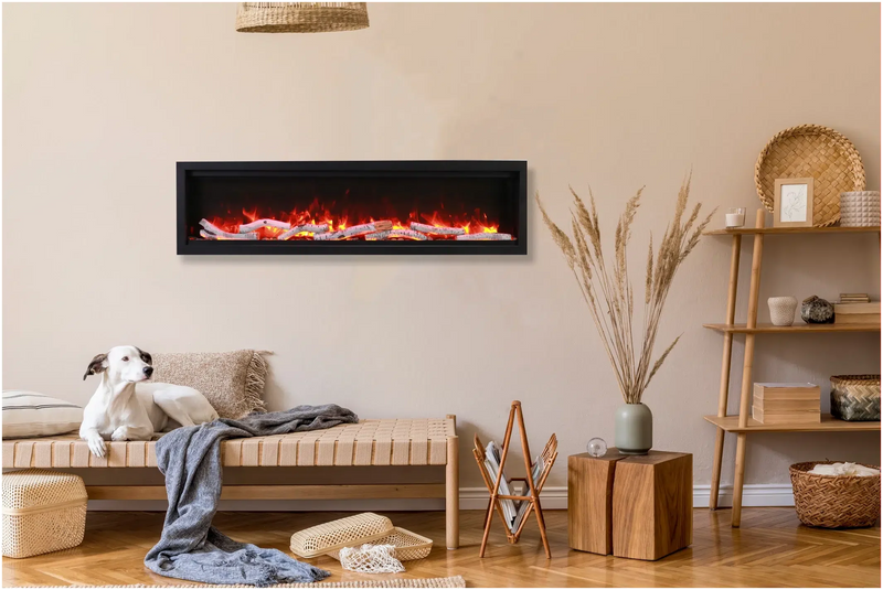 Amantii Symmetry Bespoke 100" Smart Electric Fireplace – Indoor/Outdoor Built-In with Bluetooth & Crackling Sound