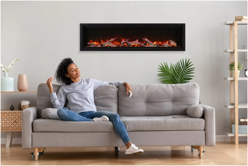 Amantii Symmetry Bespoke 100" Smart Electric Fireplace – Indoor/Outdoor Built-In with Bluetooth & Crackling Sound