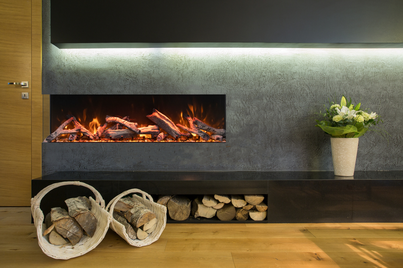 Amantii - Tru View Bespoke 85" Indoor/Outdoor 3 Sided Built In Electric Fireplace