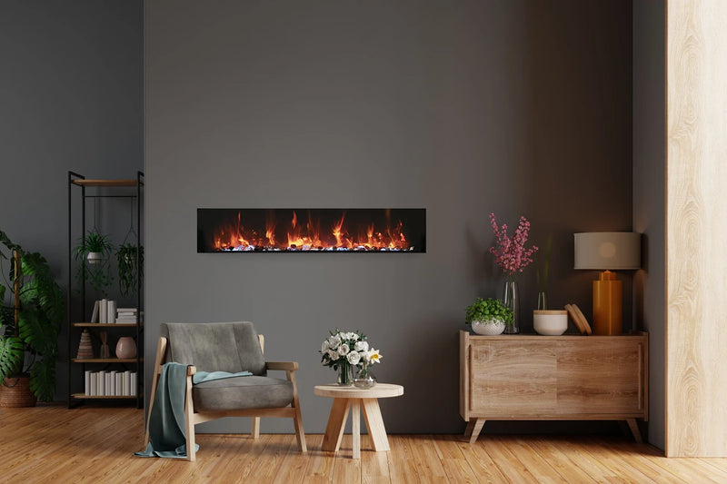 Amantii Remii 65" Extra Slim Wall Mount Electric Fireplace with Sleek Black Steel Surround