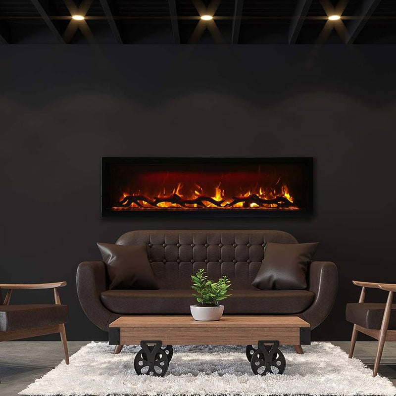 Amantii Remii 65" Extra Tall Built-in Electric Fireplace with Sleek Black Steel Surround