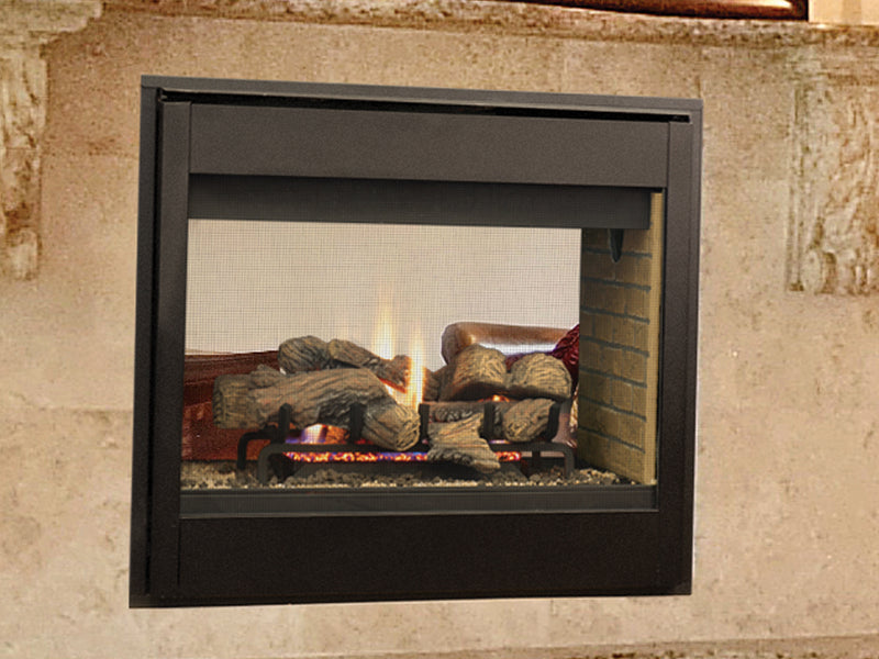 Astria Eros - 35 inch Direct-Vent Gas Fireplace | Electronic Ignition, Top/Rear Combo, See-Through, Louvered