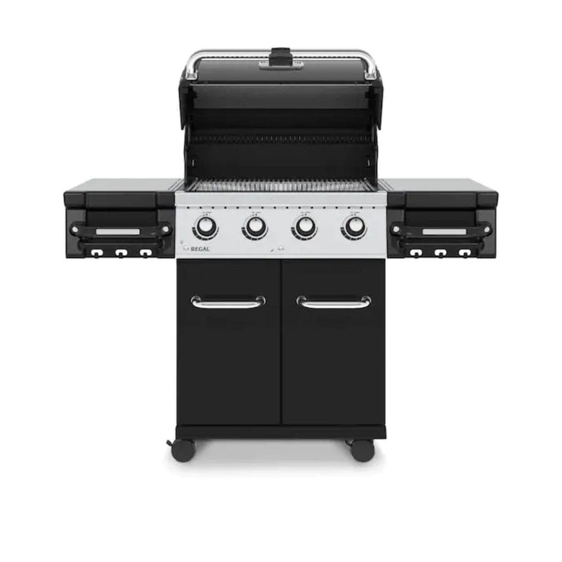 Broil King Regal 420 Pro 56" 4-Burner Black Gas Grill with Side Shelves and Control Knob Lights