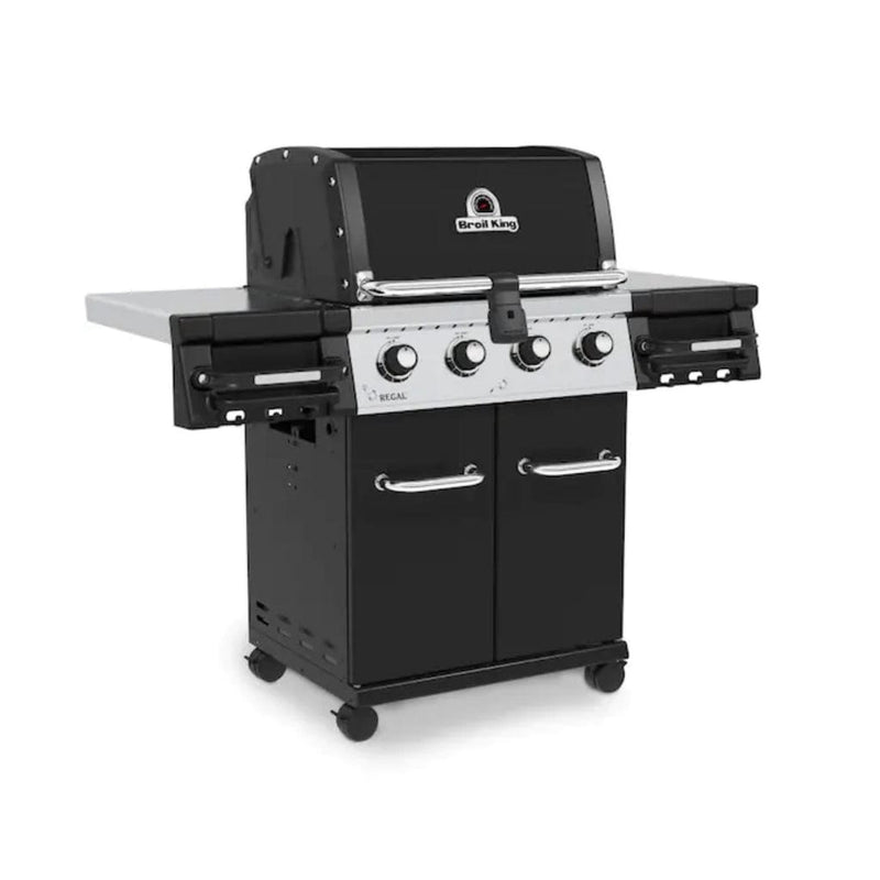 Broil King Regal 420 Pro 56" 4-Burner Black Gas Grill with Side Shelves and Control Knob Lights