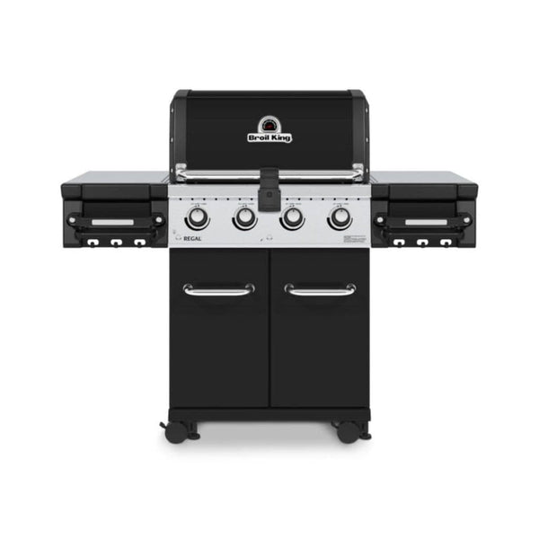 Broil King Regal 420 Pro 56" 4-Burner Black Gas Grill with Side Shelves and Control Knob Lights