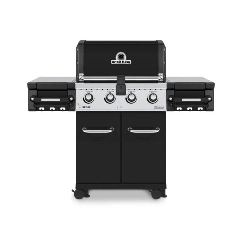Broil King Regal 420 Pro 56" 4-Burner Black Gas Grill with Side Shelves and Control Knob Lights