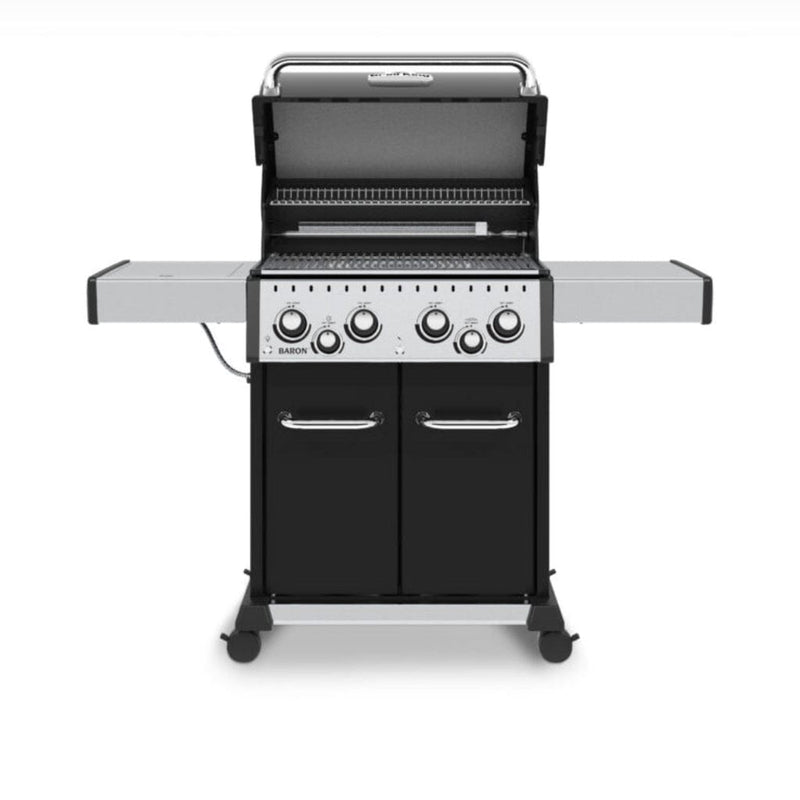Broil King Baron 490 Pro 57" 4-Burner Gas Grill with Side Burner & Rotisserie Kit – Black Finish