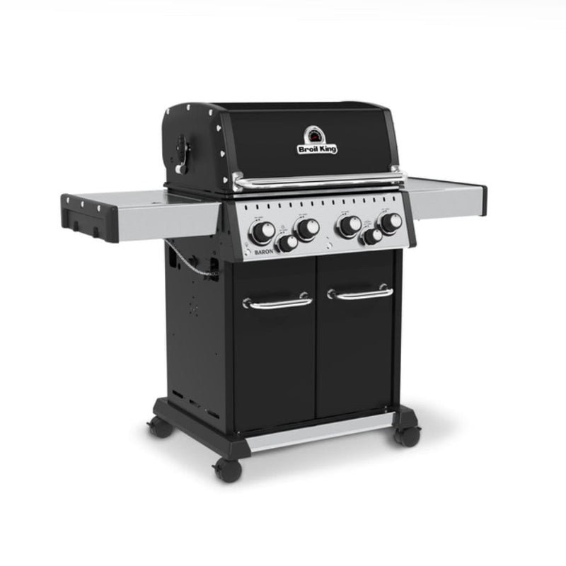 Broil King Baron 490 Pro 57" 4-Burner Gas Grill with Side Burner & Rotisserie Kit – Black Finish