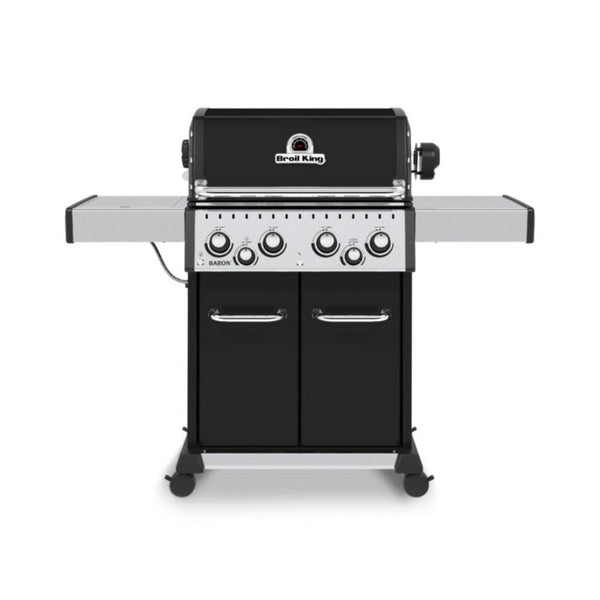 Broil King Baron 490 Pro 57" 4-Burner Gas Grill with Side Burner & Rotisserie Kit – Black Finish