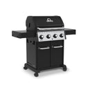 Broil King 57" Crown 420 4-Burner Black Gas Grill with Cast Iron Grids & Drop-Down Shelves
