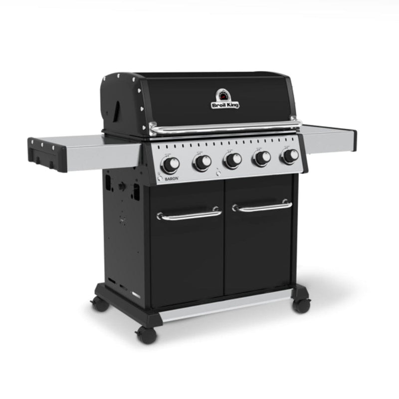 Broil King Baron 520 Pro 63" 5-Burner Black Gas Grill with Drop-Down Side Shelves