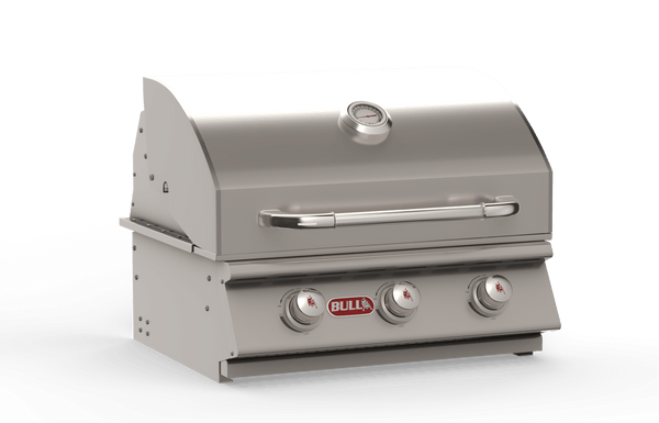 Bull Steer 25" Built-In 3-Burner Gas Grill with Dual Lined Hood & Heavy-Duty Thermometer