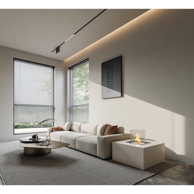 EcoSmart Fire Chaser 38" Bone Outdoor Fire Pit Table with Gas LP/NG Burner and Dual Glass Screen Options by Mad Design Group