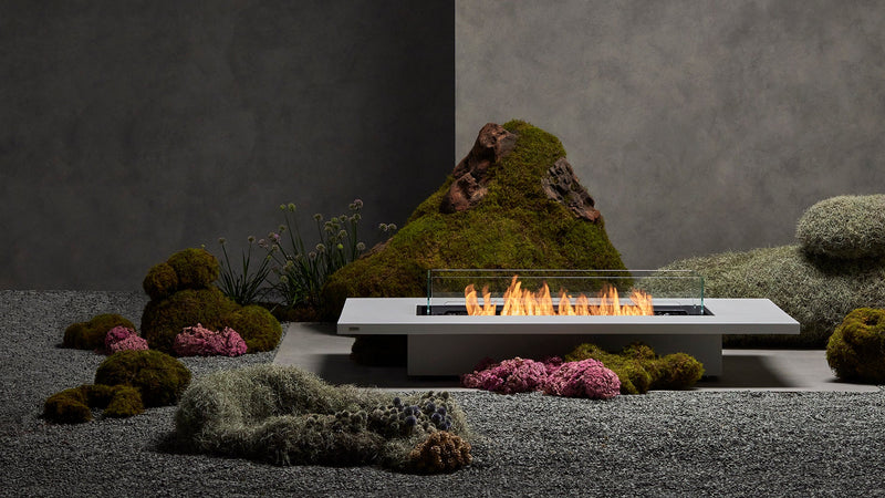 EcoSmart Fire Daiquiri 71" Bone Freestanding Fire Table with Gas LP/NG Burner – Floating Linear Flame Design by MAD Design Group