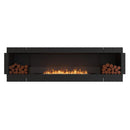 EcoSmart Fire Flex 104SS 112" Black Single Sided Ethanol Fireplace Insert with Stainless Steel Burner and Left Side Decorative Box with Black Glass Charcoal by Mad Design Group