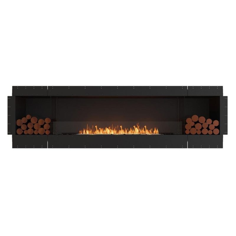 EcoSmart Fire Flex 104SS 112" Black Single Sided Ethanol Fireplace Insert with Stainless Steel Burner and Left Side Decorative Box with Black Glass Charcoal by Mad Design Group
