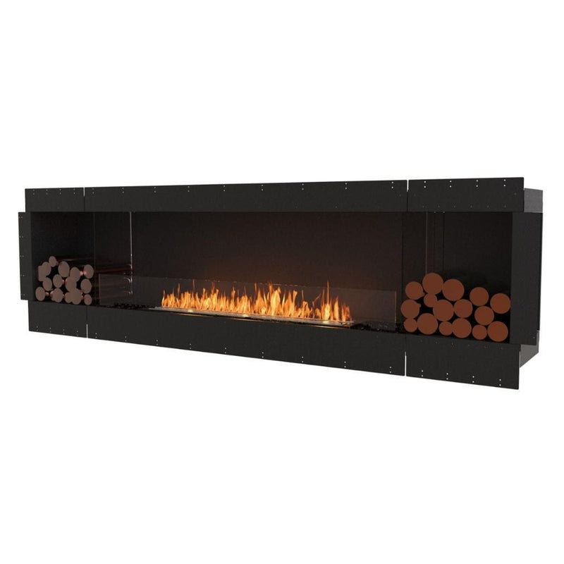 EcoSmart Fire Flex 104SS 112" Black Single Sided Ethanol Fireplace Insert with Stainless Steel Burner and Left Side Decorative Box with Black Glass Charcoal by Mad Design Group