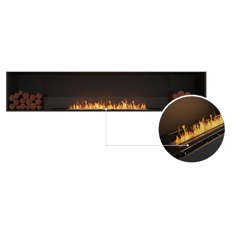 EcoSmart Fire Flex 104SS 112" Black Single Sided Ethanol Fireplace Insert with Stainless Steel Burner and Left Side Decorative Box with Black Glass Charcoal by Mad Design Group
