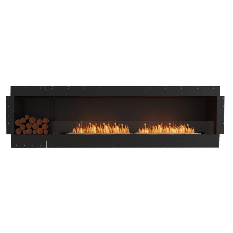 EcoSmart Fire Flex 104SS 112" Black Single Sided Ethanol Fireplace Insert with Stainless Steel Burner and Left Side Decorative Box with Black Glass Charcoal by Mad Design Group