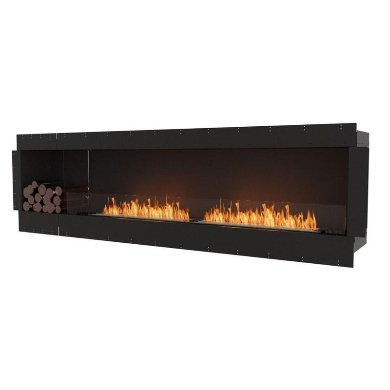 EcoSmart Fire Flex 104SS 112" Black Single Sided Ethanol Fireplace Insert with Stainless Steel Burner and Left Side Decorative Box with Black Glass Charcoal by Mad Design Group