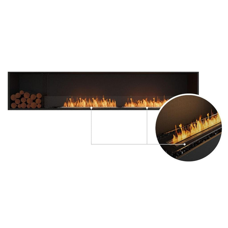 EcoSmart Fire Flex 104SS 112" Black Single Sided Ethanol Fireplace Insert with Stainless Steel Burner and Left Side Decorative Box with Black Glass Charcoal by Mad Design Group