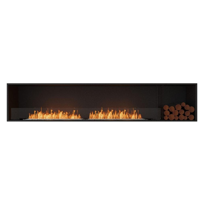 EcoSmart Fire Flex 104SS 112" Black Single Sided Ethanol Fireplace Insert with Stainless Steel Burner and Left Side Decorative Box with Black Glass Charcoal by Mad Design Group
