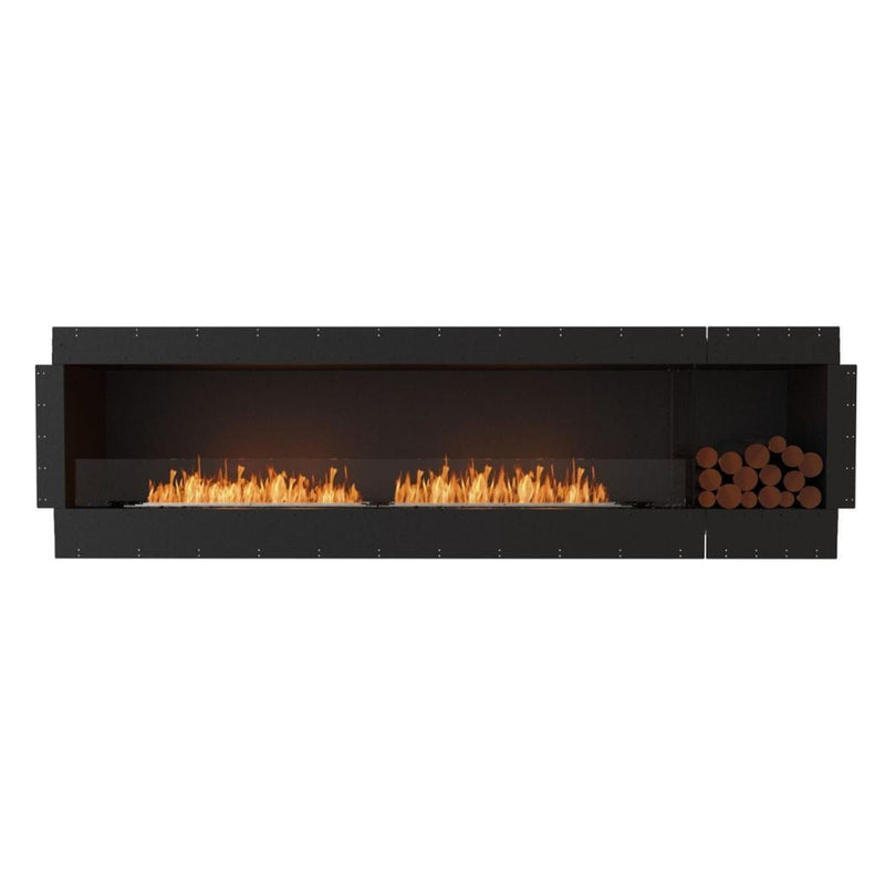 EcoSmart Fire Flex 104SS 112" Black Single Sided Ethanol Fireplace Insert with Stainless Steel Burner and Left Side Decorative Box with Black Glass Charcoal by Mad Design Group
