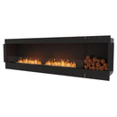 EcoSmart Fire Flex 104SS 112" Black Single Sided Ethanol Fireplace Insert with Stainless Steel Burner and Left Side Decorative Box with Black Glass Charcoal by Mad Design Group