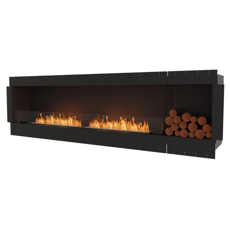 EcoSmart Fire Flex 104SS 112" Black Single Sided Ethanol Fireplace Insert with Stainless Steel Burner and Left Side Decorative Box with Black Glass Charcoal by Mad Design Group