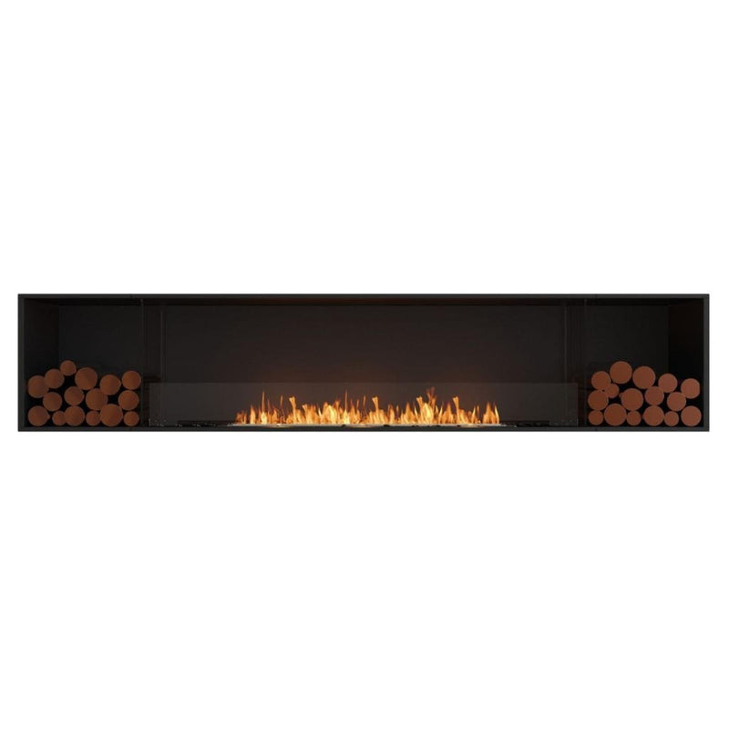 EcoSmart Fire Flex 104SS 112" Black Single Sided Ethanol Fireplace Insert with Stainless Steel Burner and Left Side Decorative Box with Black Glass Charcoal by Mad Design Group