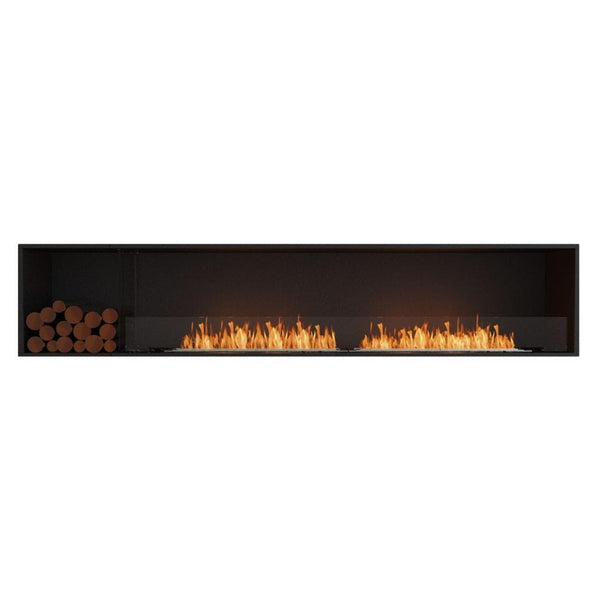 EcoSmart Fire Flex 104SS 112" Black Single Sided Ethanol Fireplace Insert with Stainless Steel Burner and Left Side Decorative Box with Black Glass Charcoal by Mad Design Group