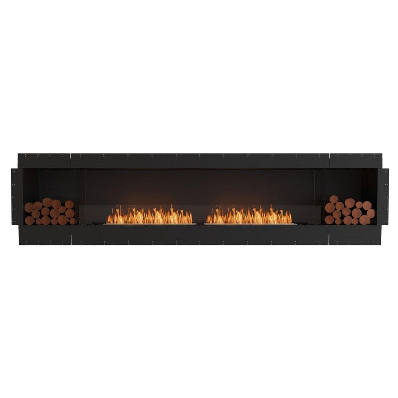 EcoSmart Fire Flex 122SS 130" Black Single Sided Ethanol Fireplace Insert with Stainless Steel Burner and Left Side Decorative Box Featuring Black Glass Charcoal by Mad Design Group