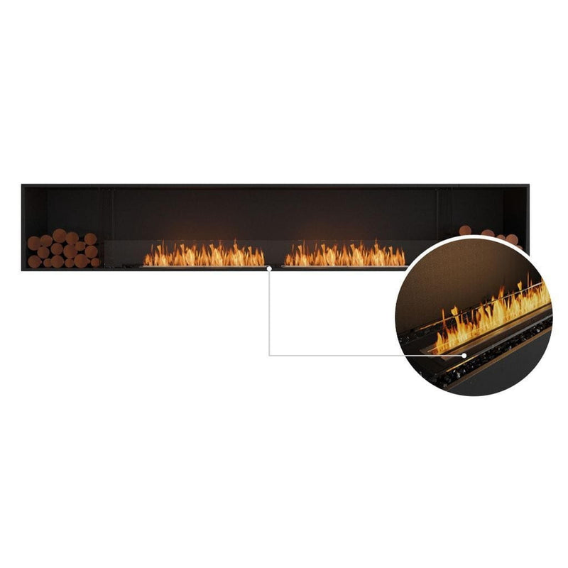 EcoSmart Fire Flex 122SS 130" Black Single Sided Ethanol Fireplace Insert with Stainless Steel Burner and Left Side Decorative Box Featuring Black Glass Charcoal by Mad Design Group