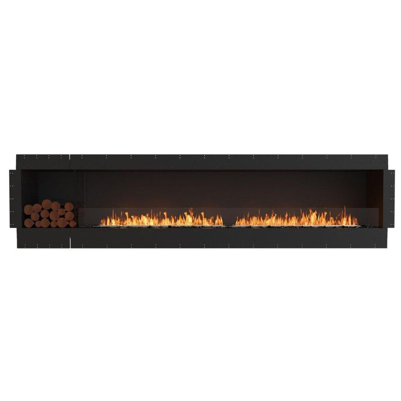 EcoSmart Fire Flex 122SS 130" Black Single Sided Ethanol Fireplace Insert with Stainless Steel Burner and Left Side Decorative Box Featuring Black Glass Charcoal by Mad Design Group